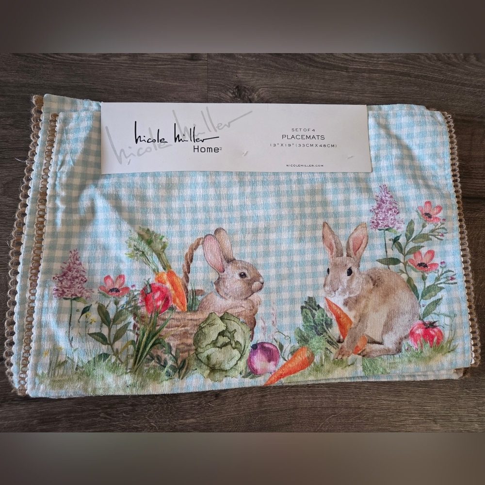 Nicole Miller Bunny Print Placemats (4) NEW - Easter
